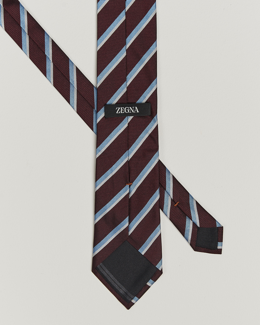 Herren | Zegna Regimental Stripe Silk Tie Burgundy | Zegna | Regimental Stripe Silk Tie Burgundy