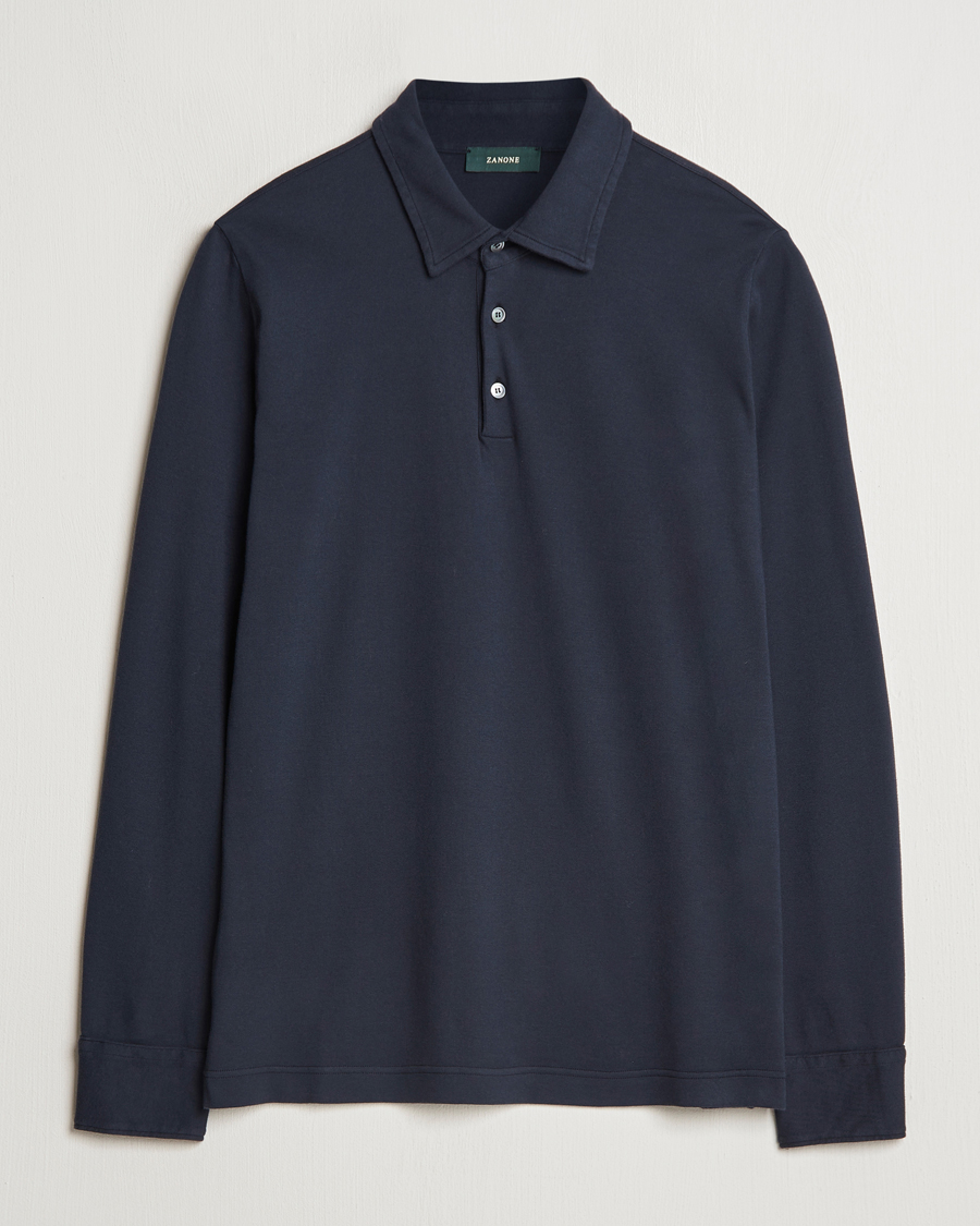Herren | Pullover | Zanone | Heavy Jersey Long Sleeve Polo Navy