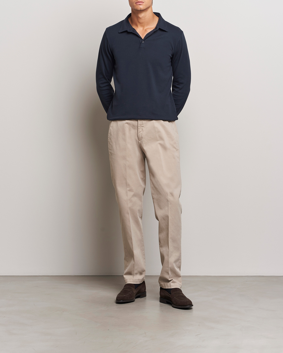 Herren | Pullover | Zanone | Heavy Jersey Long Sleeve Polo Navy