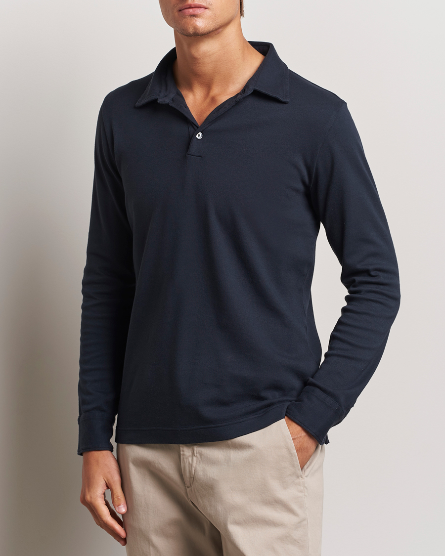 Herren | Pullover | Zanone | Heavy Jersey Long Sleeve Polo Navy