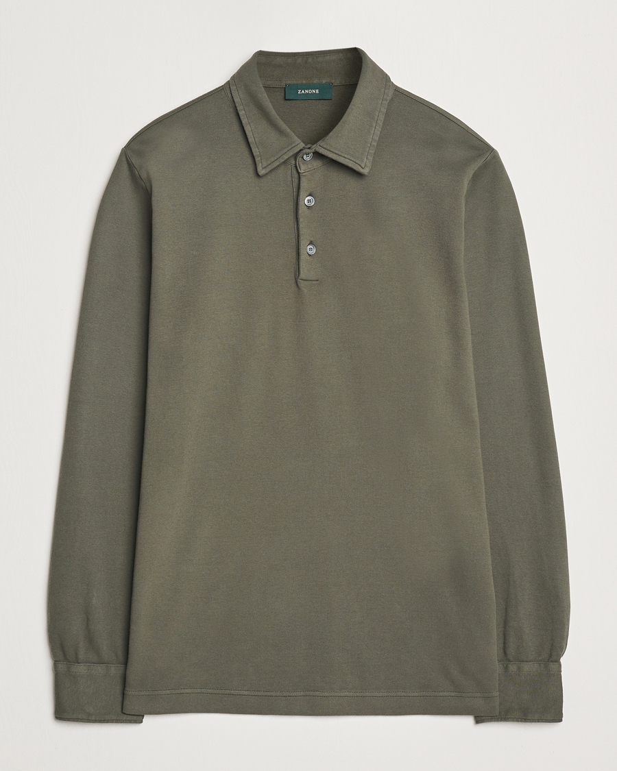 Herren | Pullover | Zanone | Heavy Jersey Long Sleeve Polo Olive