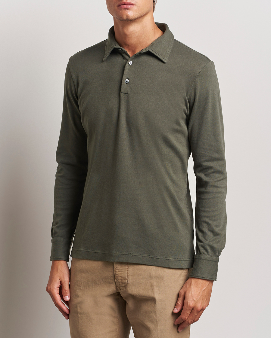 Herren | Pullover | Zanone | Heavy Jersey Long Sleeve Polo Olive
