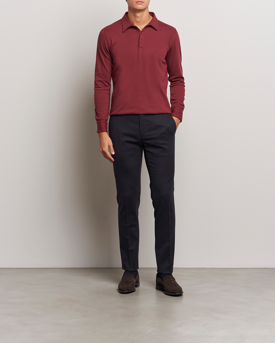 Herren | Pullover | Zanone | Heavy Jersey Long Sleeve Polo Bordeaux