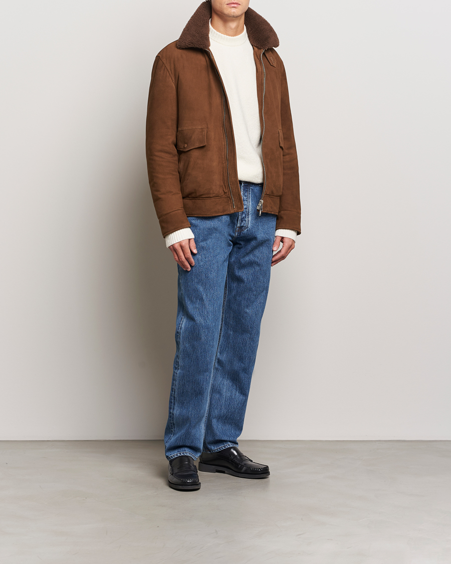 Herren | Jacken | Valstar | Goose Down Shearling Flight Jacket Brown Suede