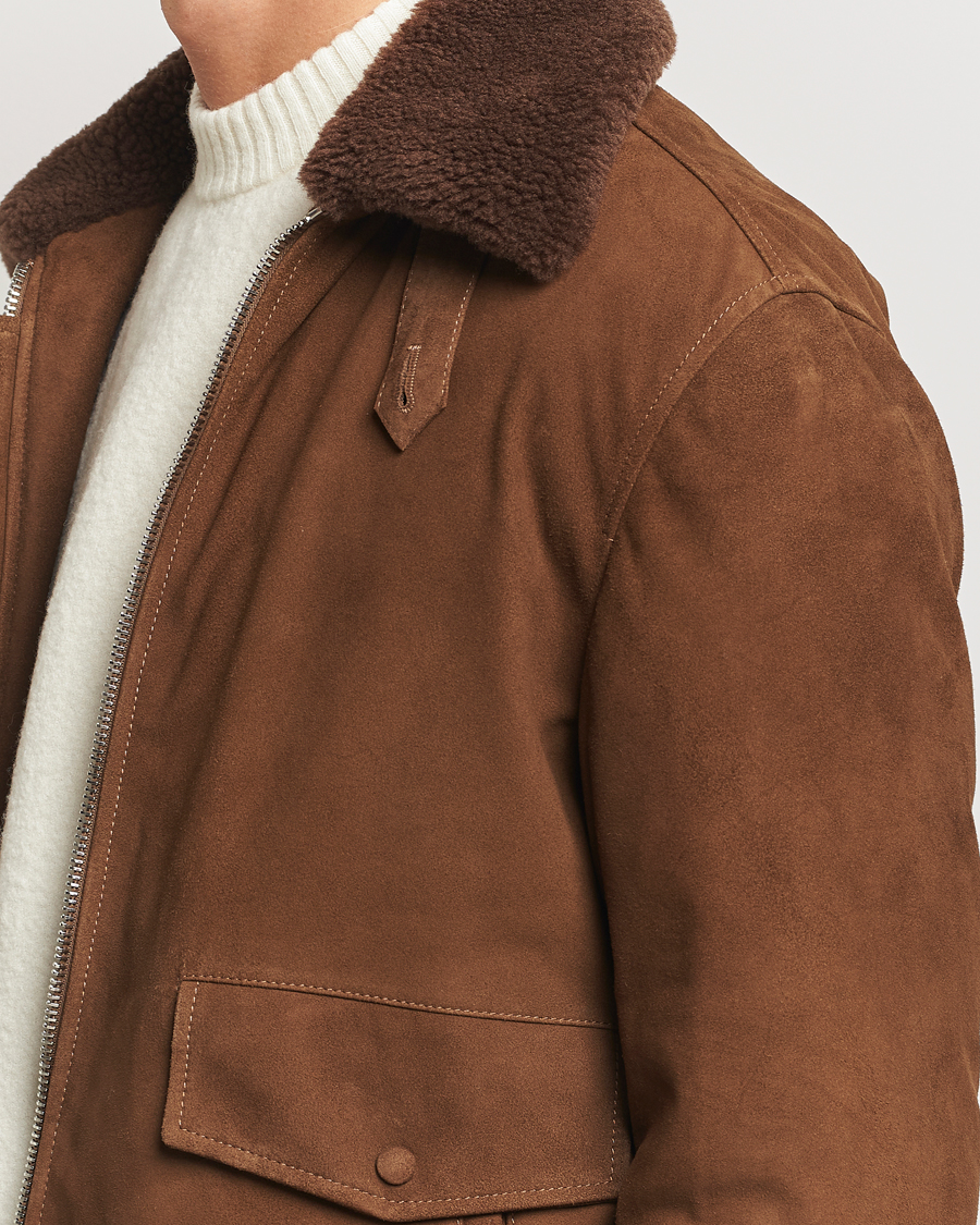 Herren | Jacken | Valstar | Goose Down Shearling Flight Jacket Brown Suede