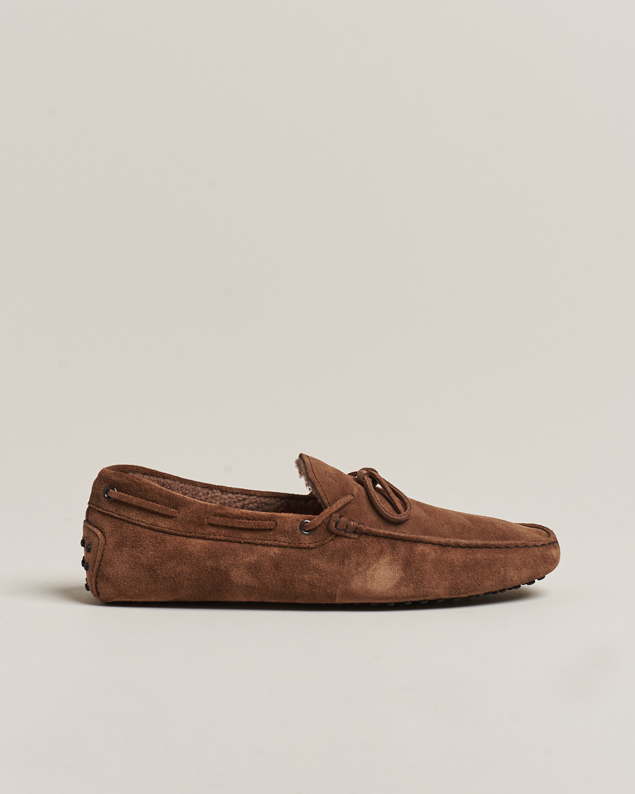 Herren | Tod's Winter Shearling Gommino Brown Suede | Tod's | Winter Shearling Gommino Brown Suede