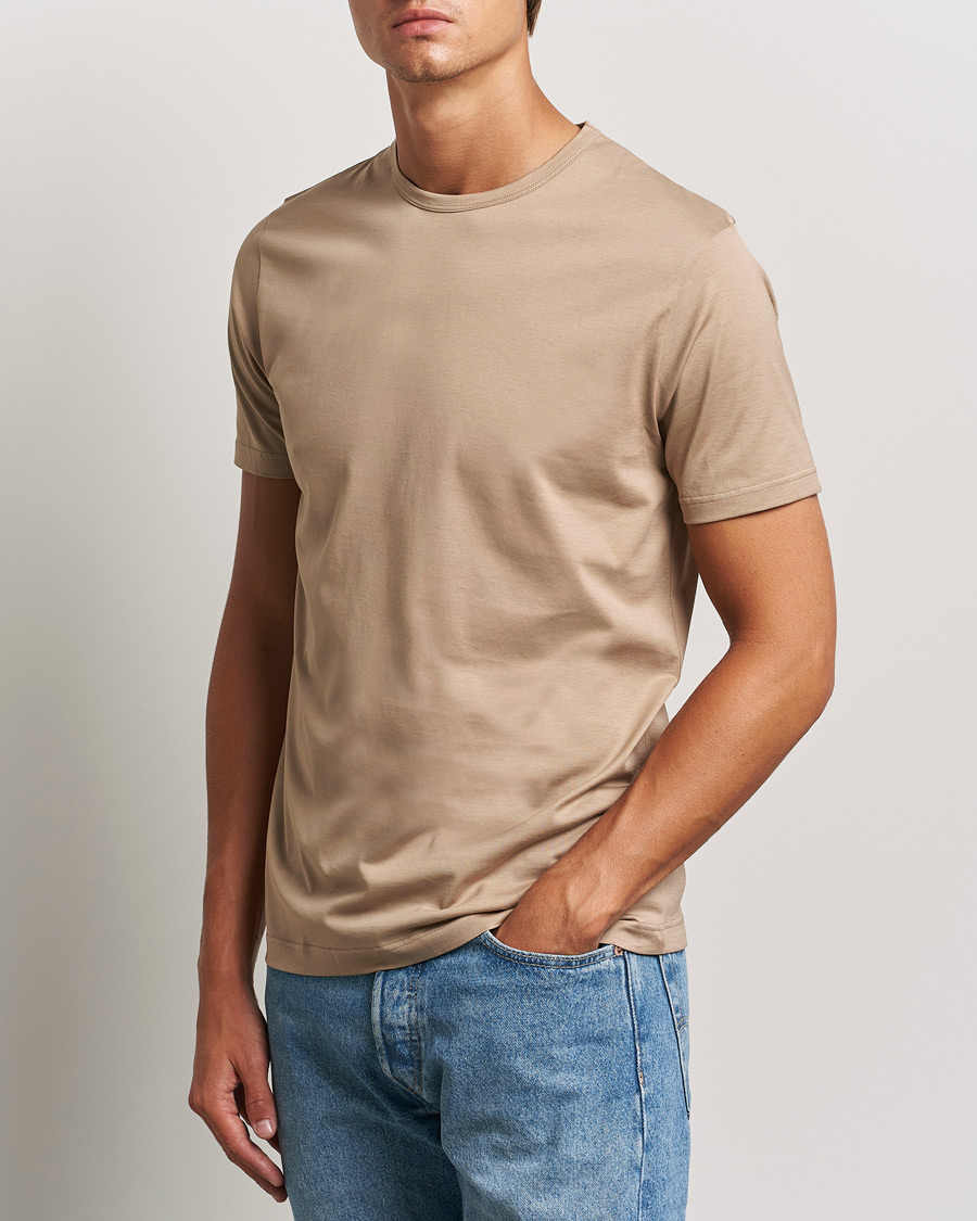 Herren | T-Shirts | Sunspel | Crew Neck Q82 Cotton T-Shirt Sandstone