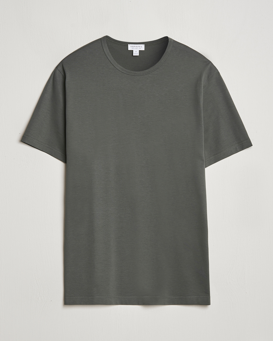 Herren | T-Shirts | Sunspel | Crew Neck Q82 Cotton T-Shirt Drill Green