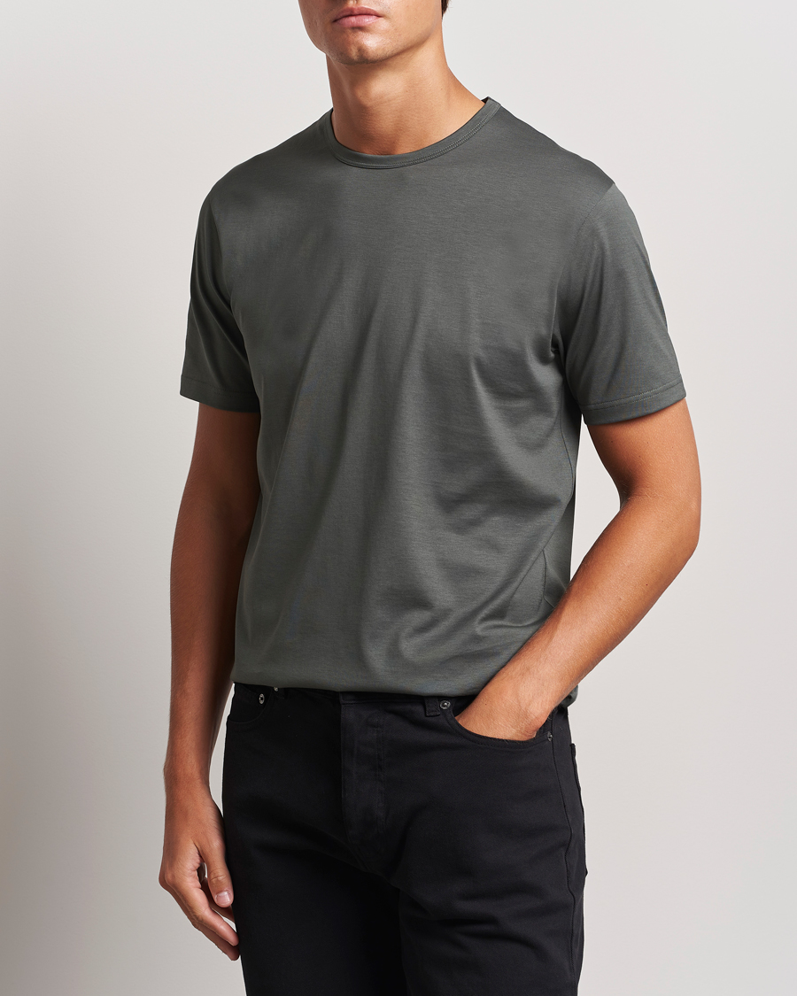 Herren | T-Shirts | Sunspel | Crew Neck Q82 Cotton T-Shirt Drill Green