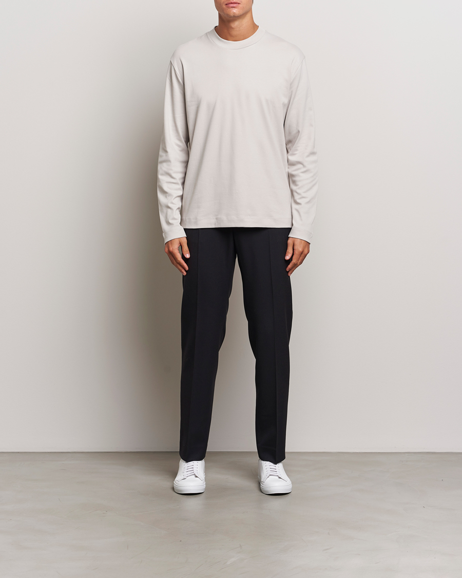Herren | T-Shirts | Sunspel | Heavyweight Mock Neck Long Sleeve T-Shirt Putty