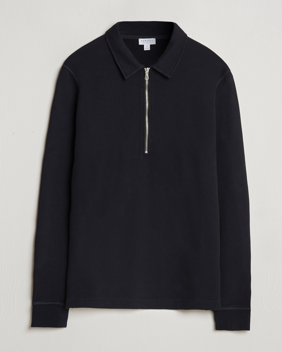 Herren | Pullover | Sunspel | Zip Loopback Sweatshirt Polo Black