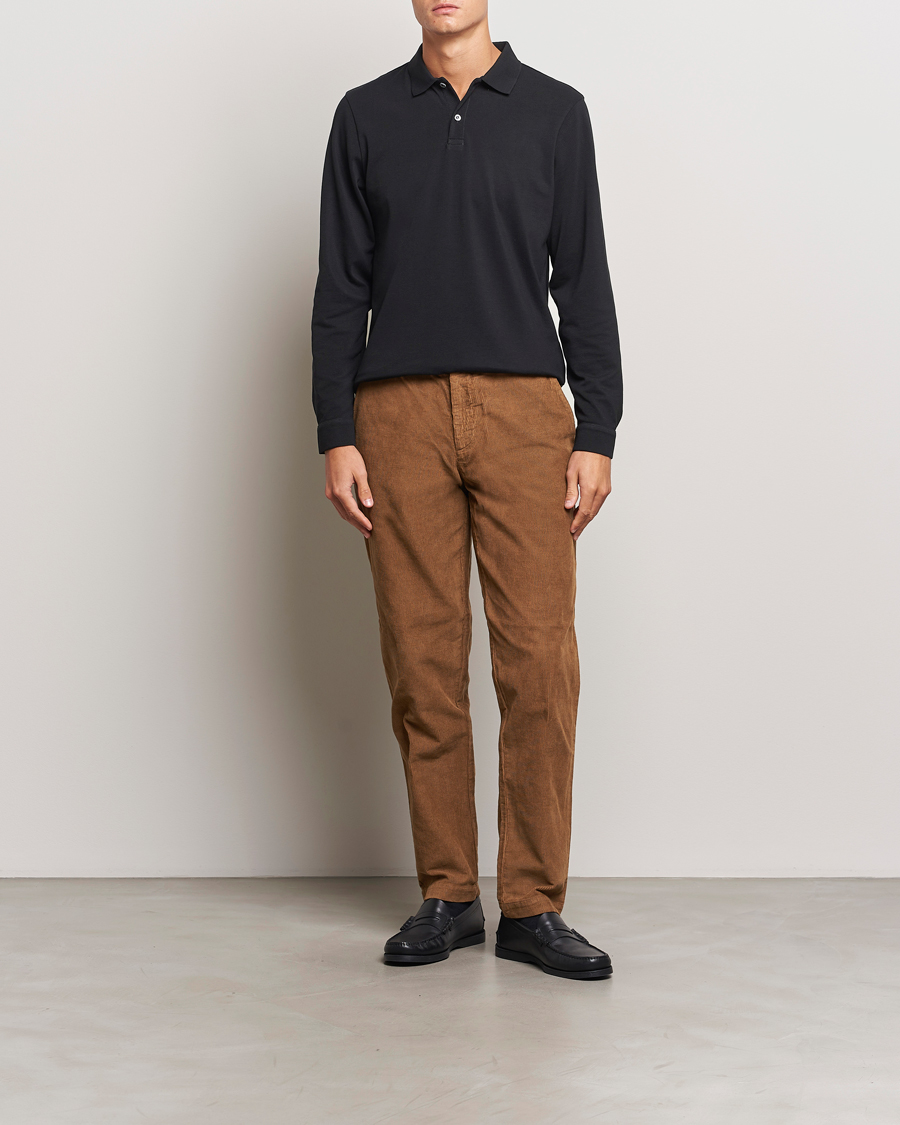 Herren | Pullover | Sunspel | Long Sleeve Pique Poloshirt Black