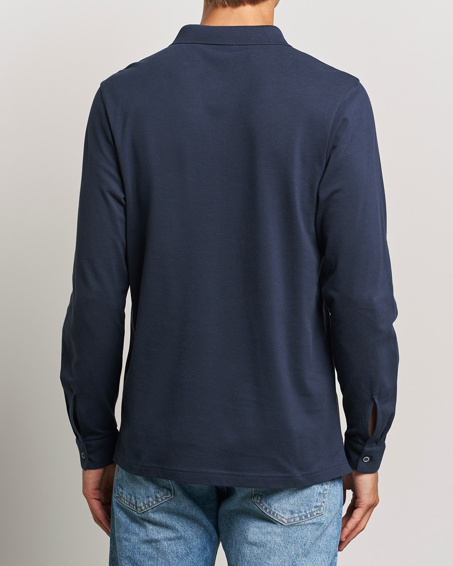 Herren | Pullover | Sunspel | Supima Cotton Long Sleeve Pique Polo Navy