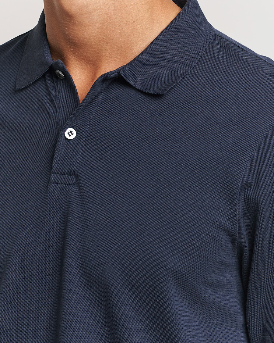 Herren | Pullover | Sunspel | Supima Cotton Long Sleeve Pique Polo Navy