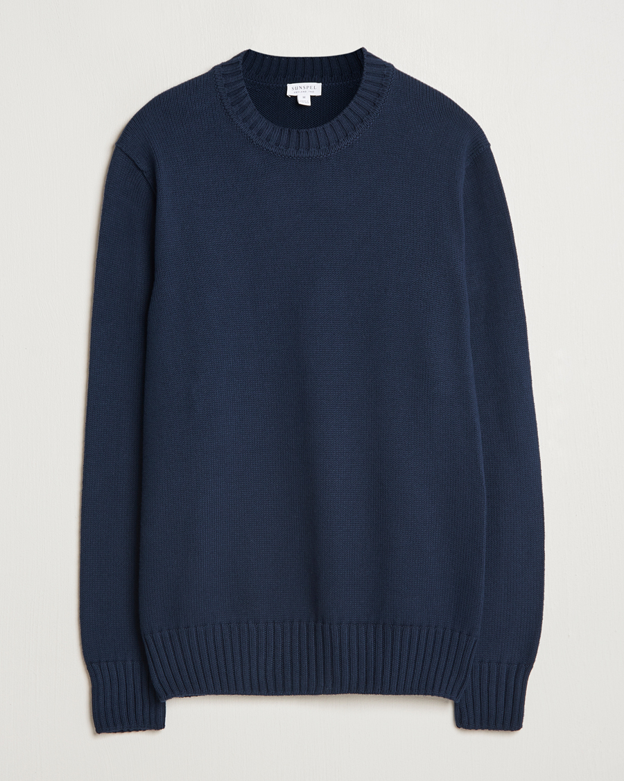 Herren | Pullover | Sunspel | Mid Weight Cotton Crew Ligh Navy