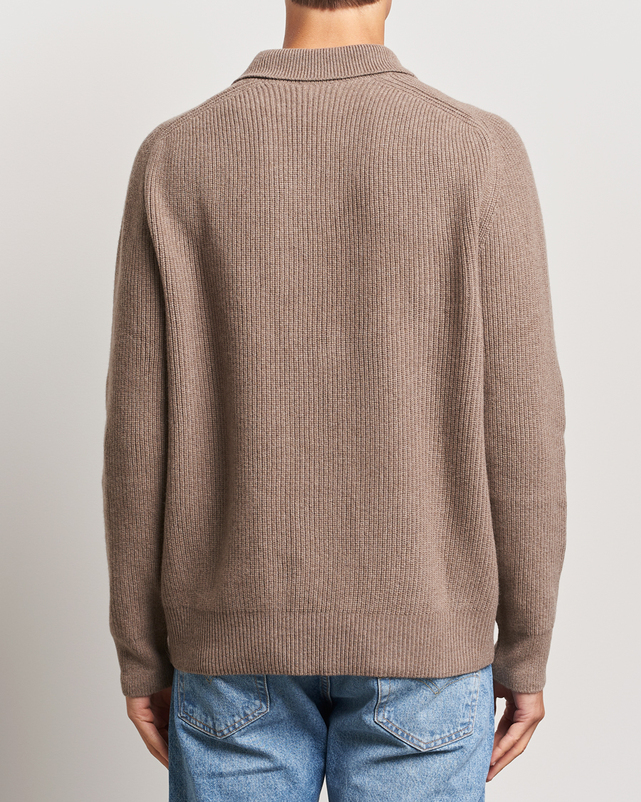 Herren | Pullover | Sunspel | Ribbed Wool/Cashmere Poloneck Sandstone