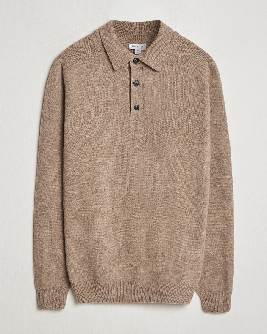 Herren | Pullover | Sunspel | Lambswool Poloshirt Sandstone