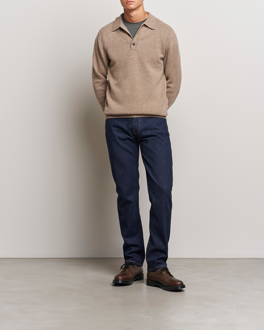Herren | Pullover | Sunspel | Lambswool Poloshirt Sandstone