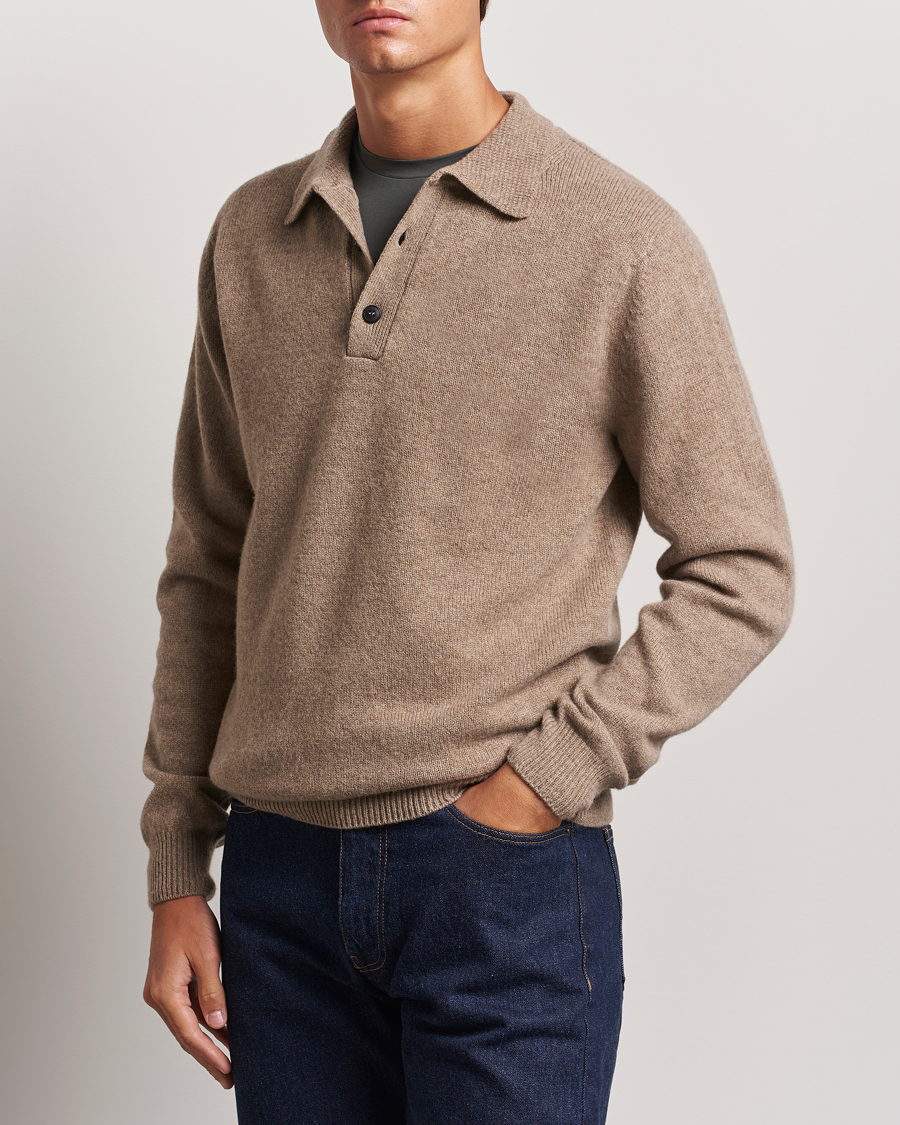 Herren | Pullover | Sunspel | Lambswool Poloshirt Sandstone