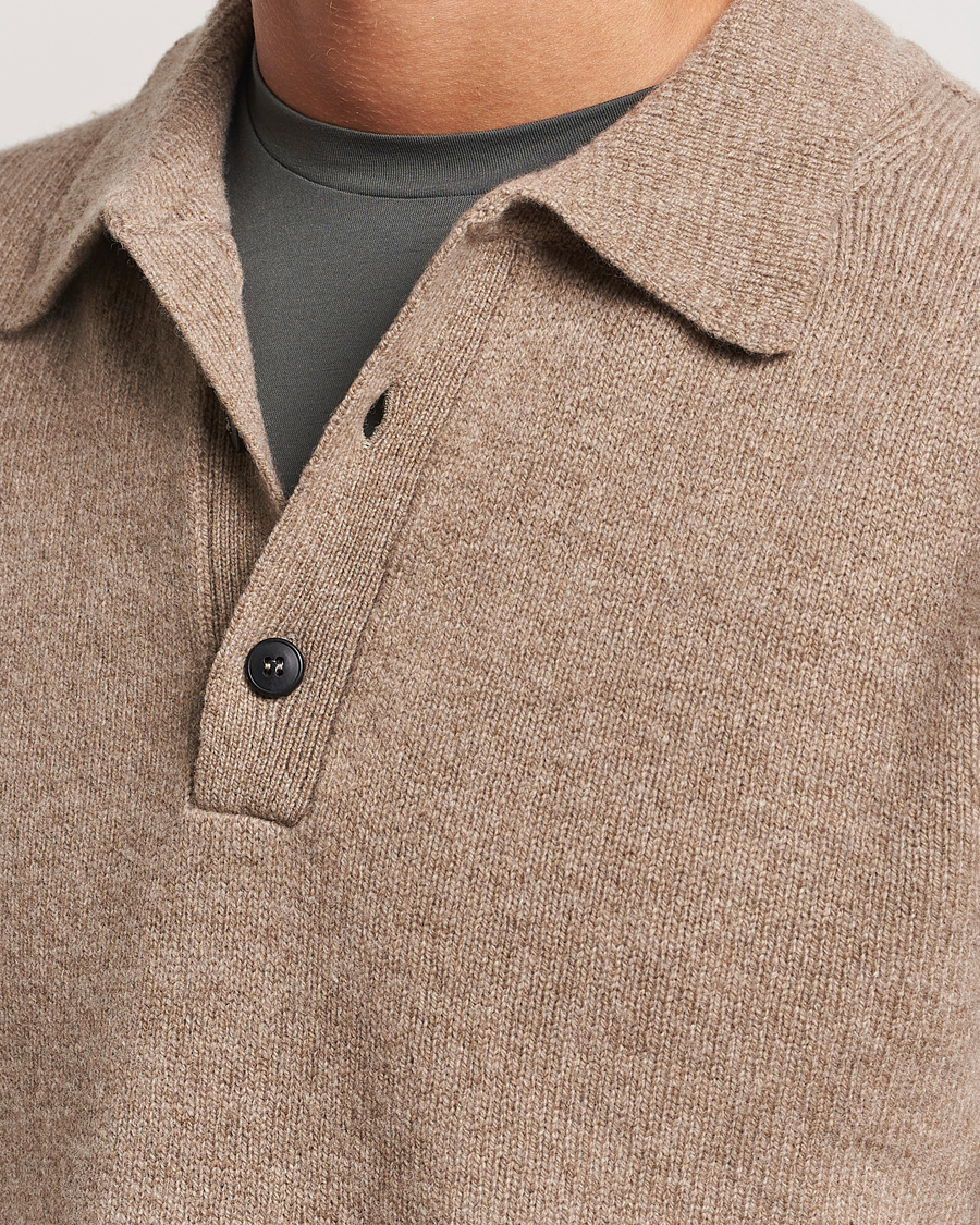 Herren | Pullover | Sunspel | Lambswool Poloshirt Sandstone