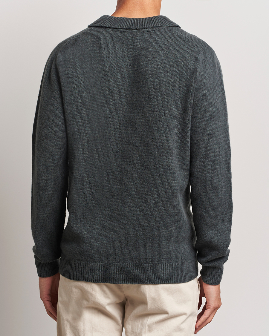 Herren | Pullover | Sunspel | Lambswool Poloshirt Drill Green