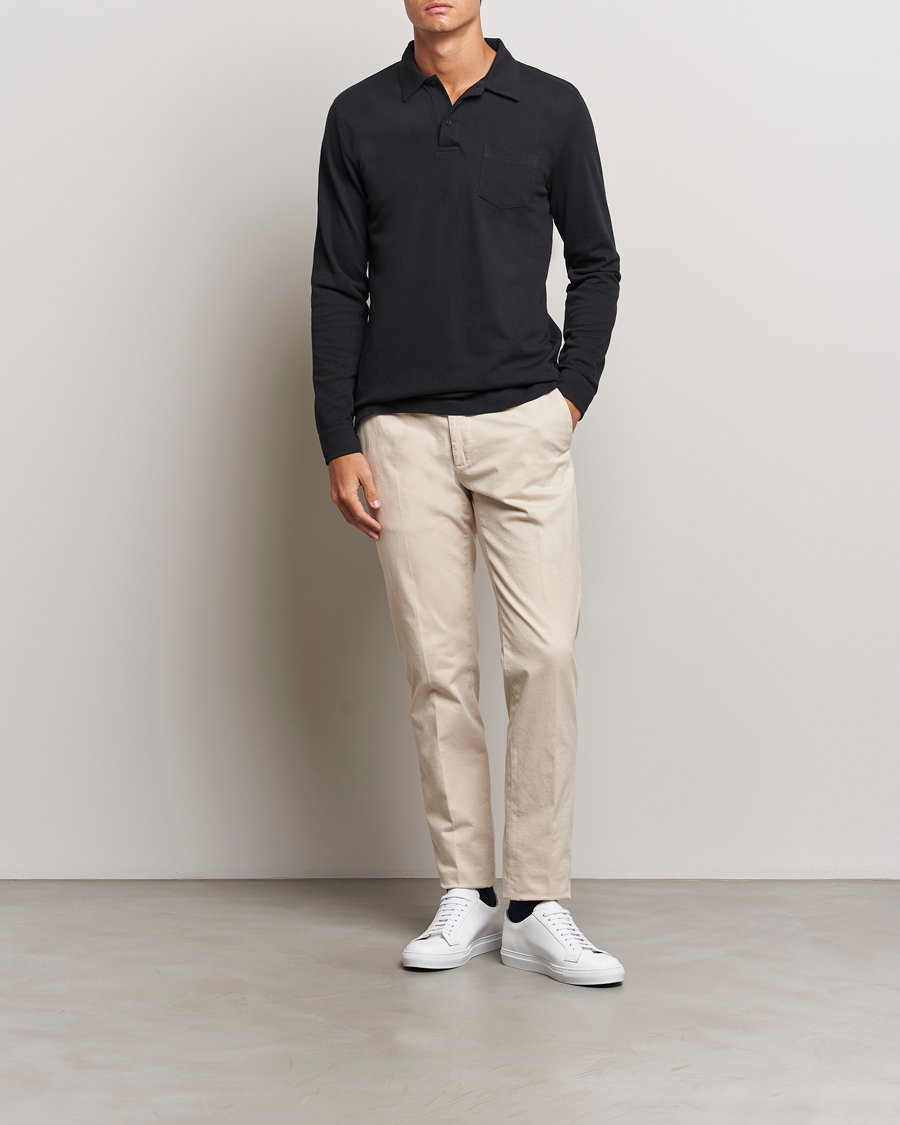 Herren | Pullover | Sunspel | Riviera Long Sleeve Polo Black