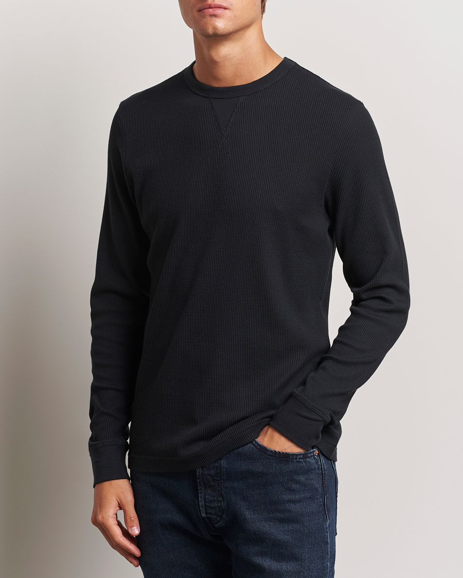 Herren | T-Shirts | Sunspel | Long Sleeve Waffle T-Shirt Black