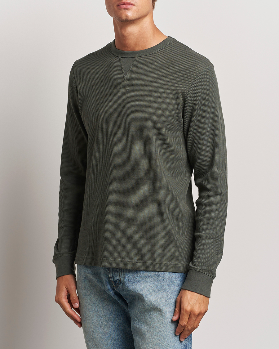 Herren | T-Shirts | Sunspel | Long Sleeve Waffle T-Shirt Drill Green