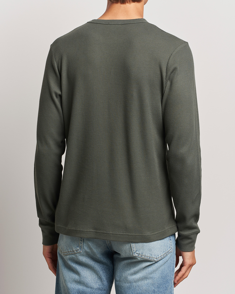 Herren | T-Shirts | Sunspel | Long Sleeve Waffle T-Shirt Drill Green