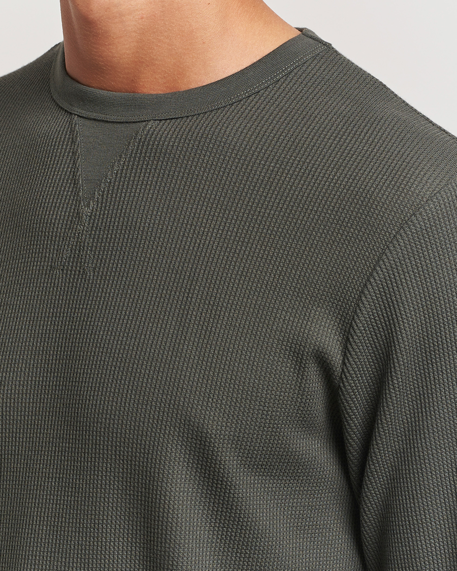 Herren | T-Shirts | Sunspel | Long Sleeve Waffle T-Shirt Drill Green