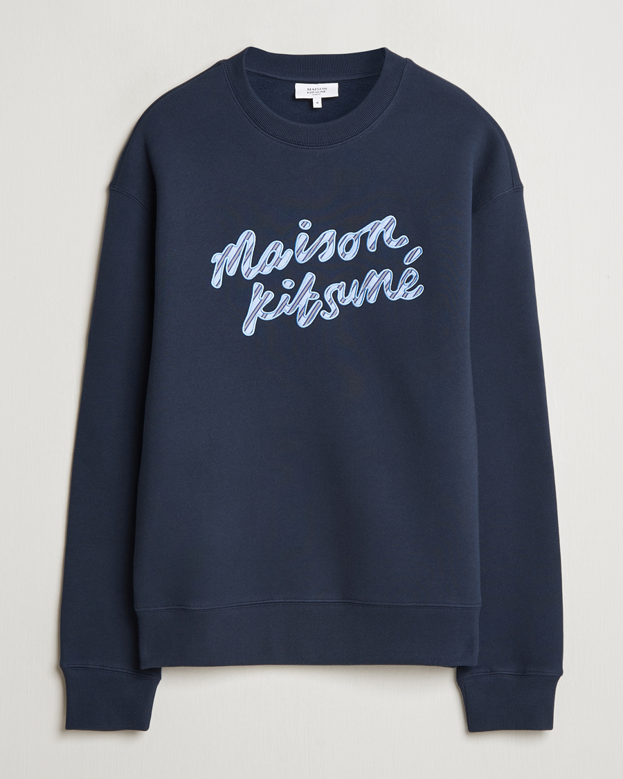 Herren | Pullover | Maison Kitsuné | Striped Handwriting Sweatshirt Navy