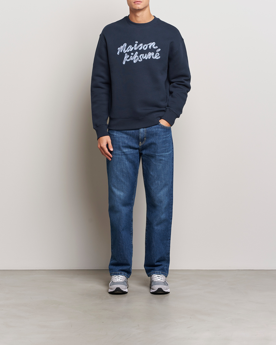 Herren | Pullover | Maison Kitsuné | Striped Handwriting Sweatshirt Navy