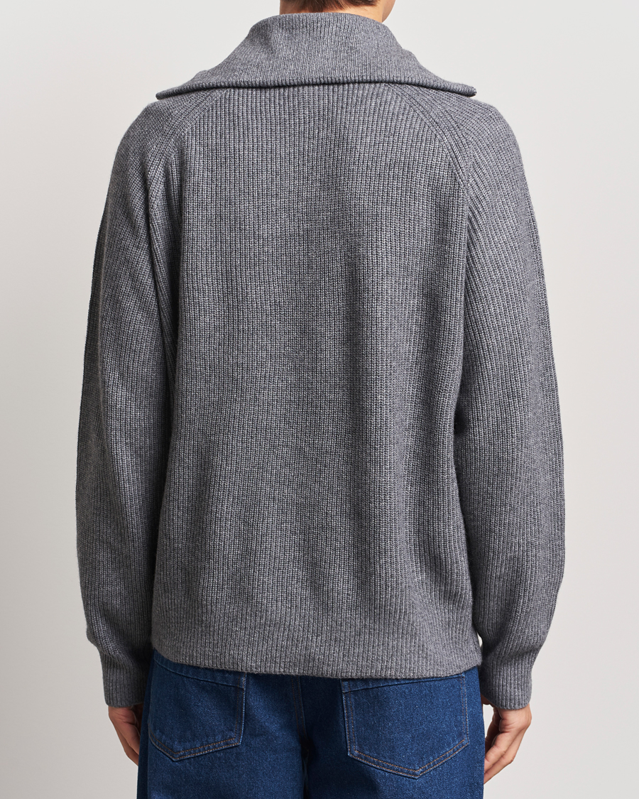 Herren | Pullover | Maison Kitsuné | Bold Fox Rib Knitted Half Zip Medium Grey Melange