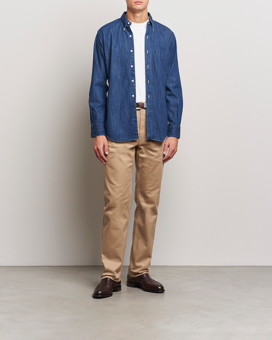 Herren | Hemden | Kamakura Shirts | Vintage Ivy Denim Button Down Shirt Dark Blue