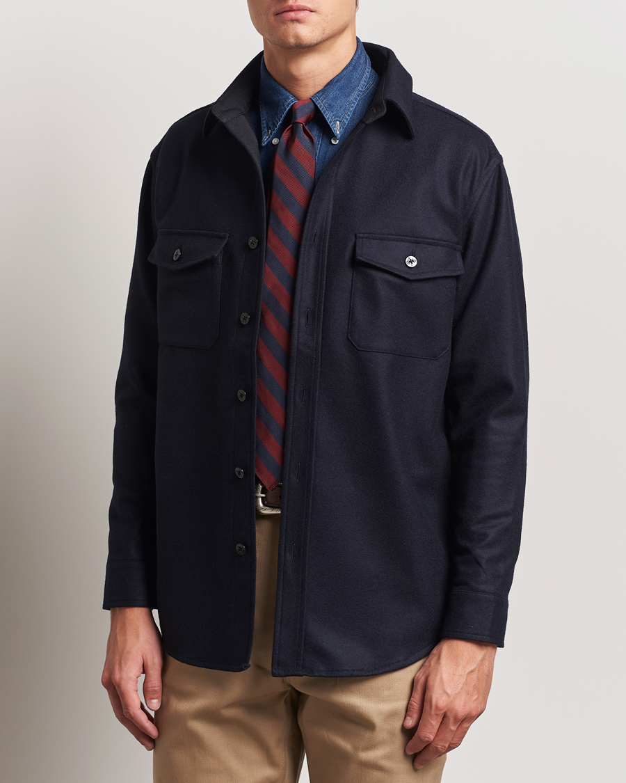 Herren | Hemden | Kamakura Shirts | Wool Flannel CPO Shirt Navy