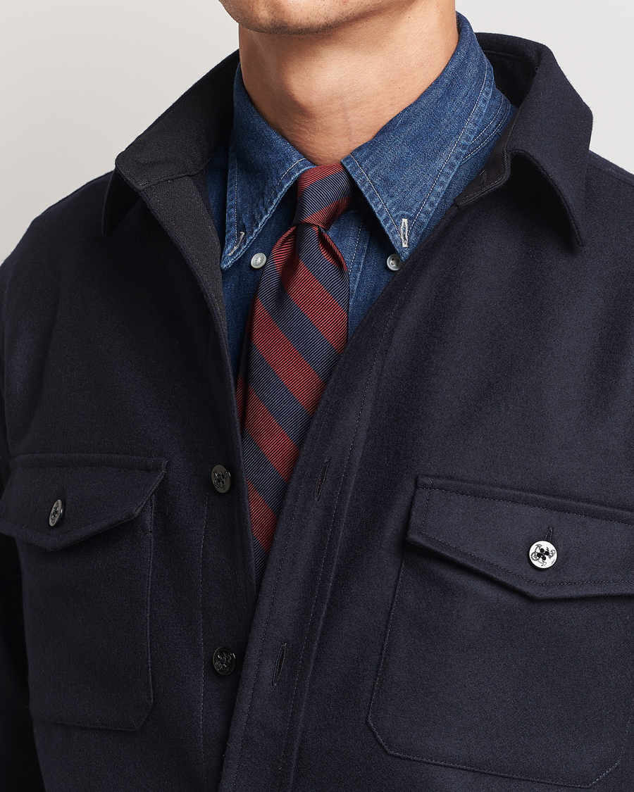 Herren | Kamakura Shirts Vintage Ivy Regimental Stripe Silk Tie Navy/Burgundy | Kamakura Shirts | Vintage Ivy Regimental Stripe Silk Tie Navy/Burgundy