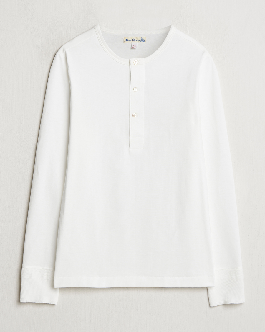 Herren | Pullover | Merz b. Schwanen | Classic Organic Cotton Henley Sweater White