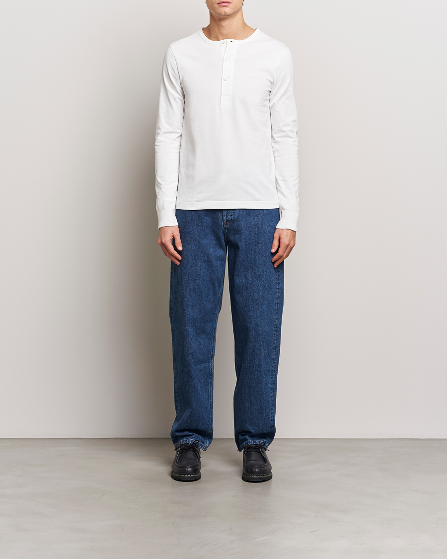 Herren | Pullover | Merz b. Schwanen | Classic Organic Cotton Henley Sweater White