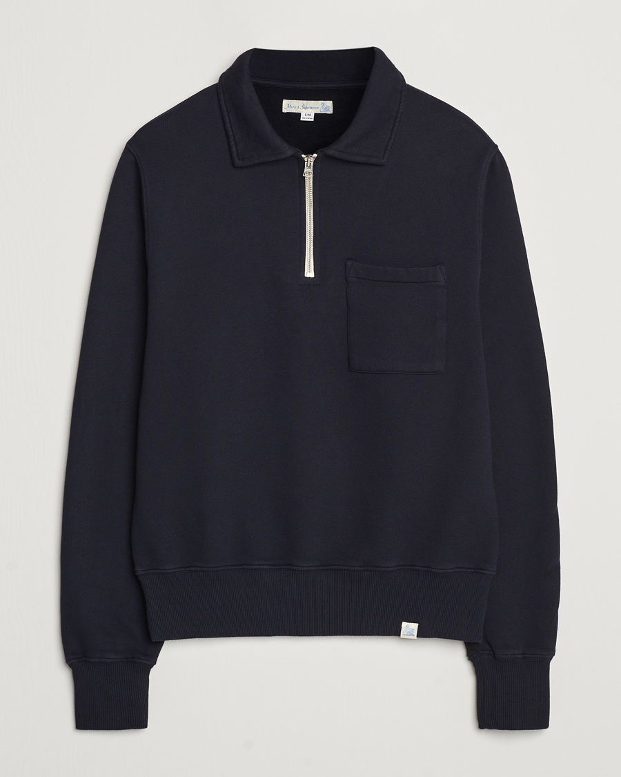 Herren | Pullover | Merz b. Schwanen | Vintage Fleece Half Zip Sweatshirt Dark Navy