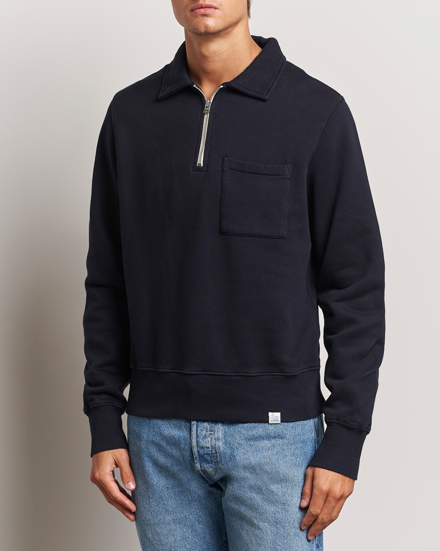 Herren | Pullover | Merz b. Schwanen | Vintage Fleece Half Zip Sweatshirt Dark Navy