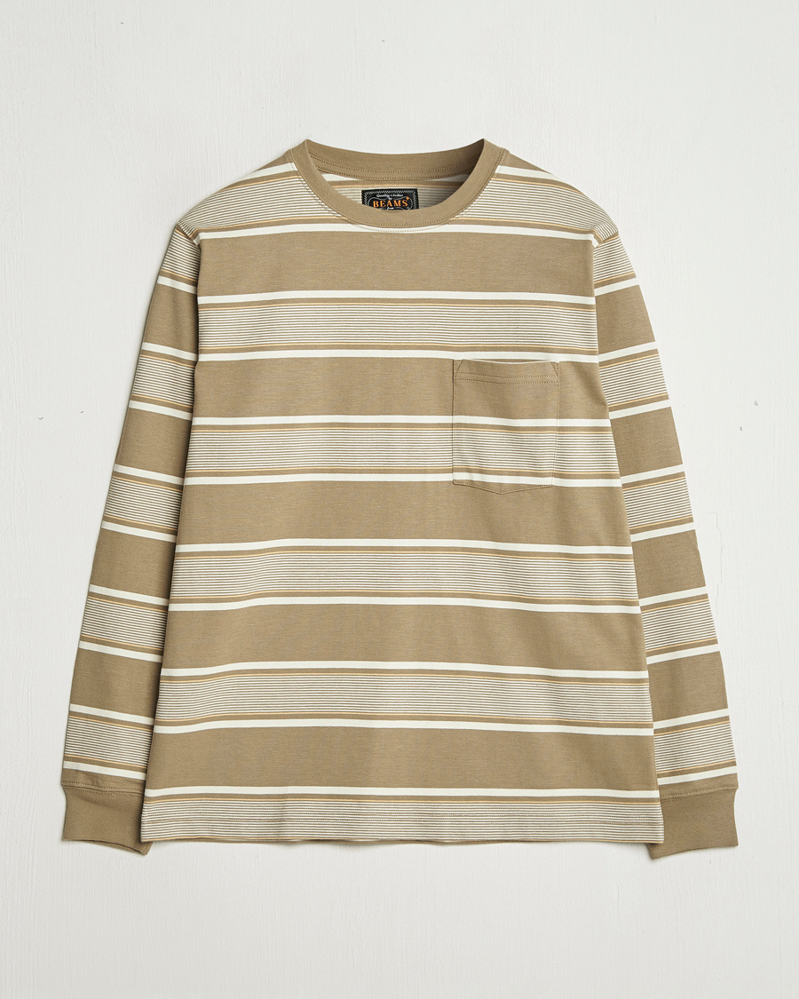 Herren | T-Shirts | BEAMS PLUS | Wide Stripe Pocket T-Shirt Olive