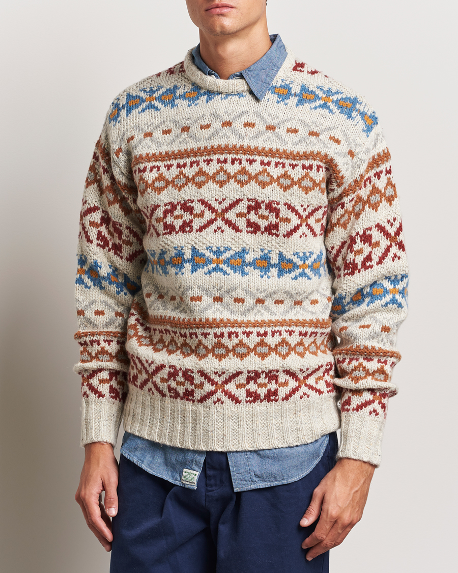 Herren | Pullover | BEAMS PLUS | Fair Isle Crew Neck Sweater Off White