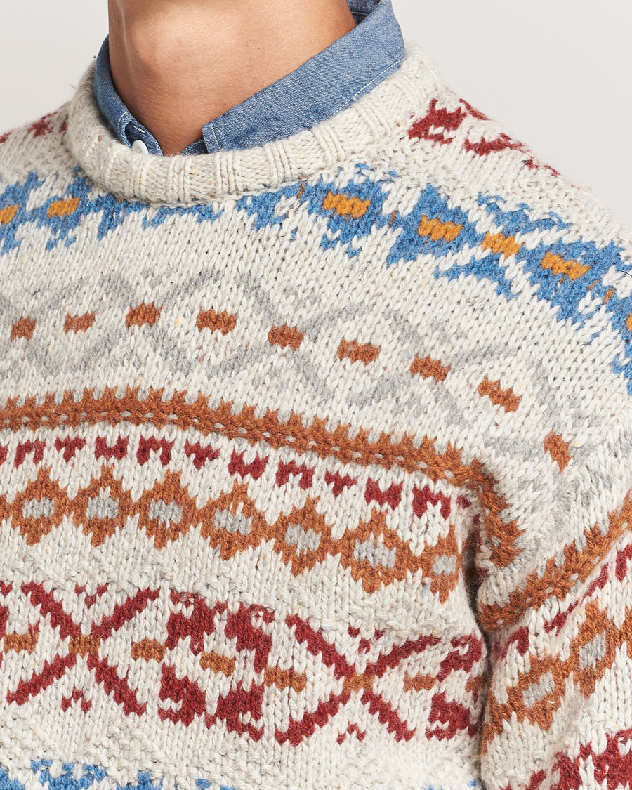 Herren | Pullover | BEAMS PLUS | Fair Isle Crew Neck Sweater Off White