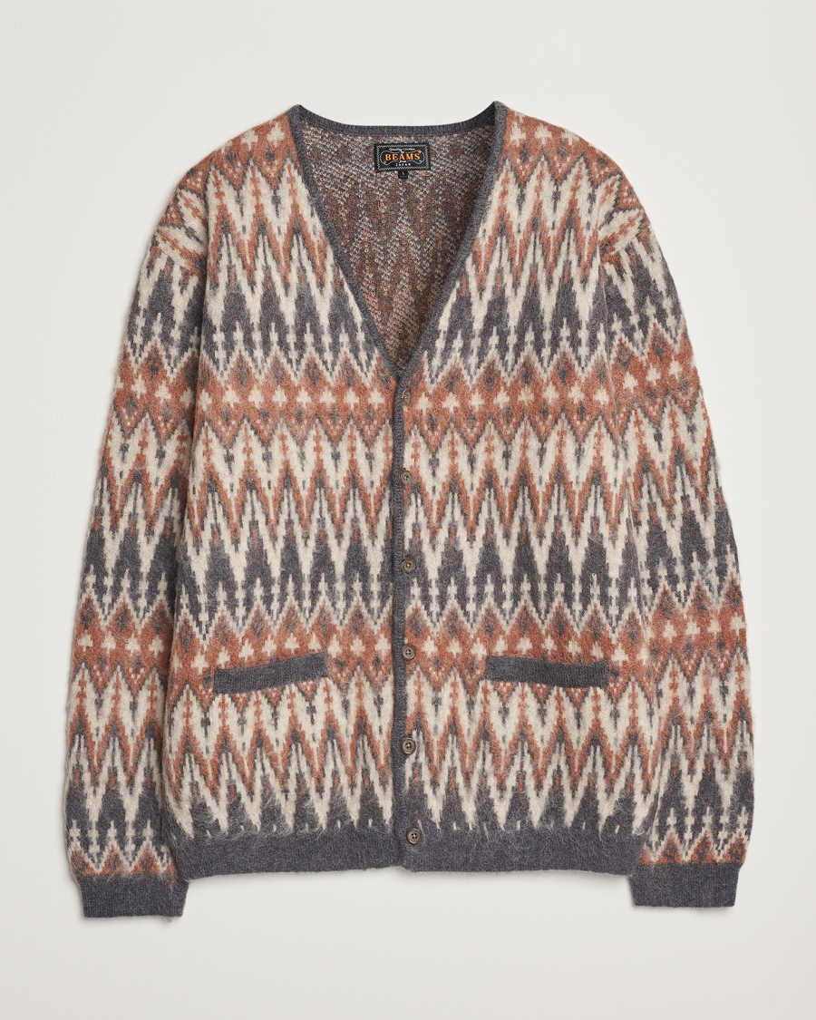 Herren | Pullover | BEAMS PLUS | Chevron Jacquard Cardigan Grey