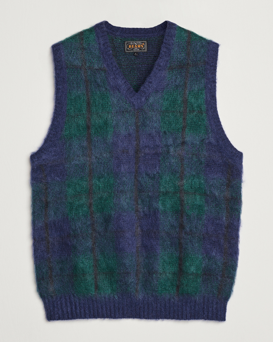 Herren | Pullover | BEAMS PLUS | Mohair Check Vest Navy