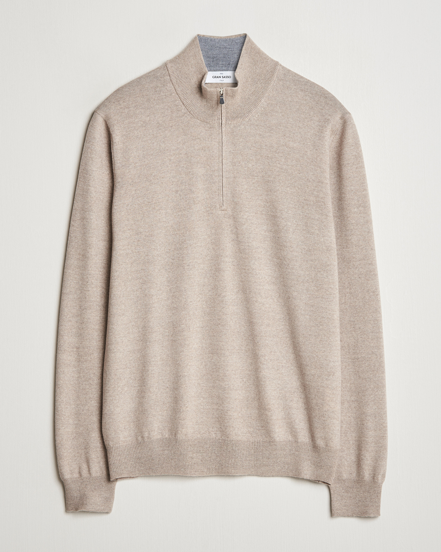 Herren | Pullover | Gran Sasso | Merino Fashion Fit Half Zip Light Beige