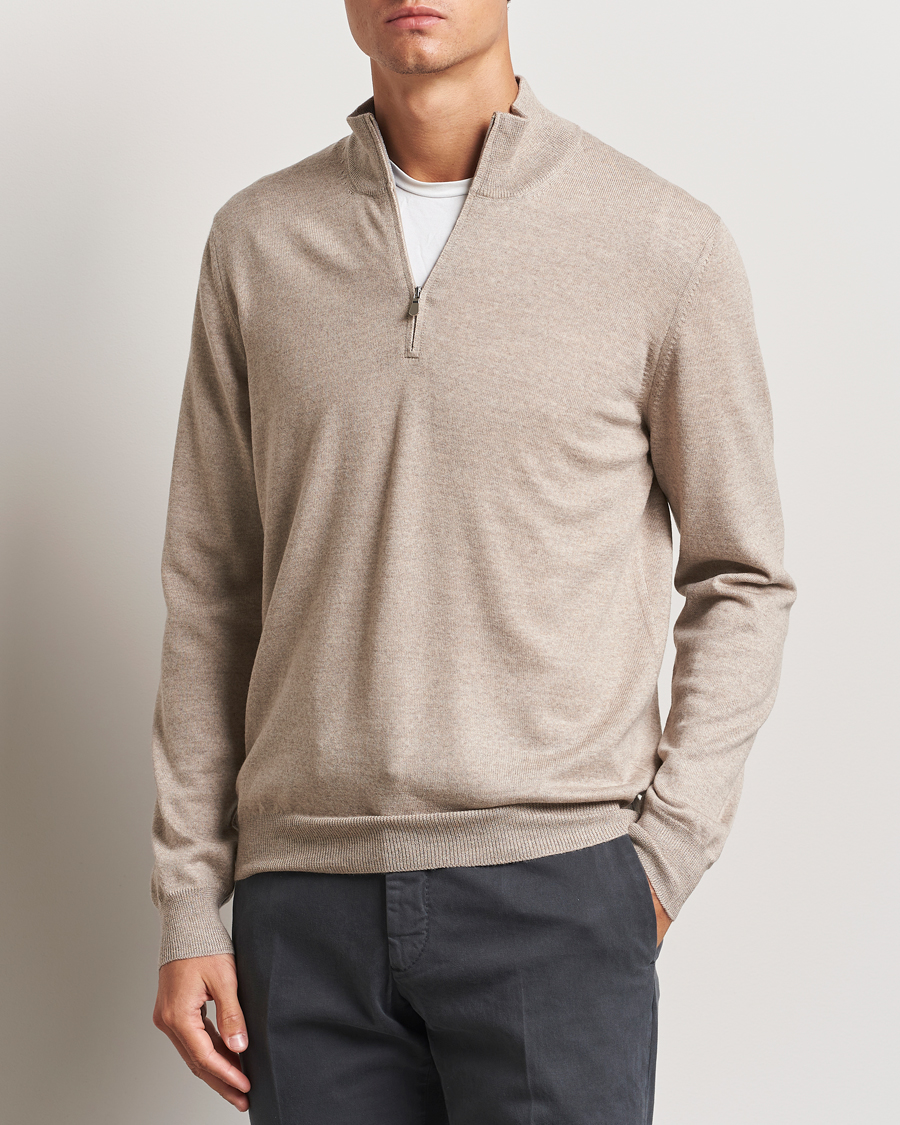 Herren | Pullover | Gran Sasso | Merino Fashion Fit Half Zip Light Beige