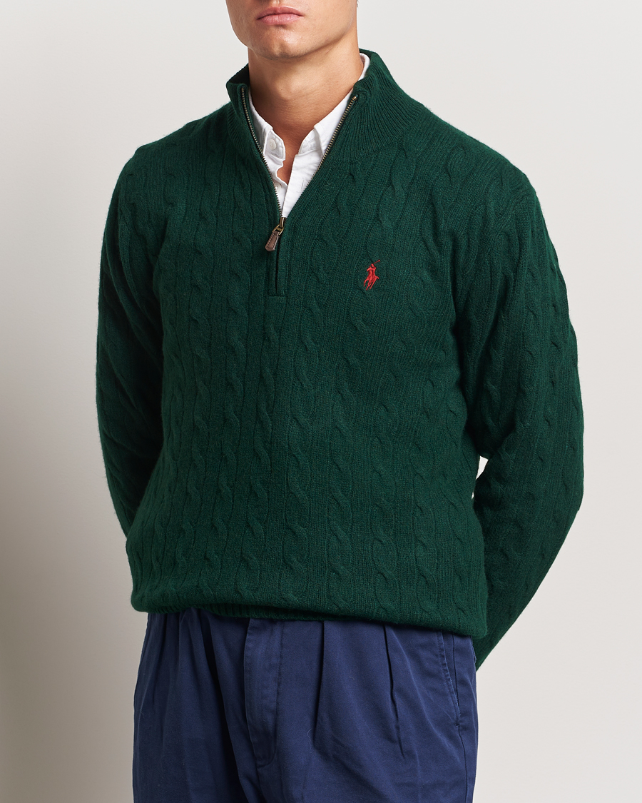Herren | Pullover | Polo Ralph Lauren | Wool/Cashmere Cable Half Zip Green