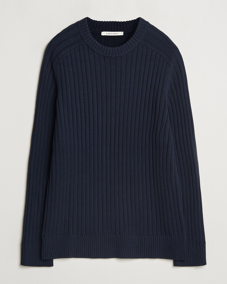 Herren | Pullover | A Day's March | Elmer Cotton Knit Sweater Navy