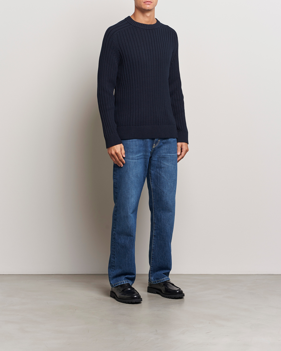 Herren | Pullover | A Day's March | Elmer Cotton Knit Sweater Navy